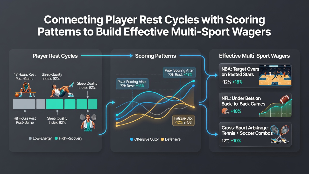 Infographic showing rest day correlations with goal and point totals across NBA, NHL and soccer leagues