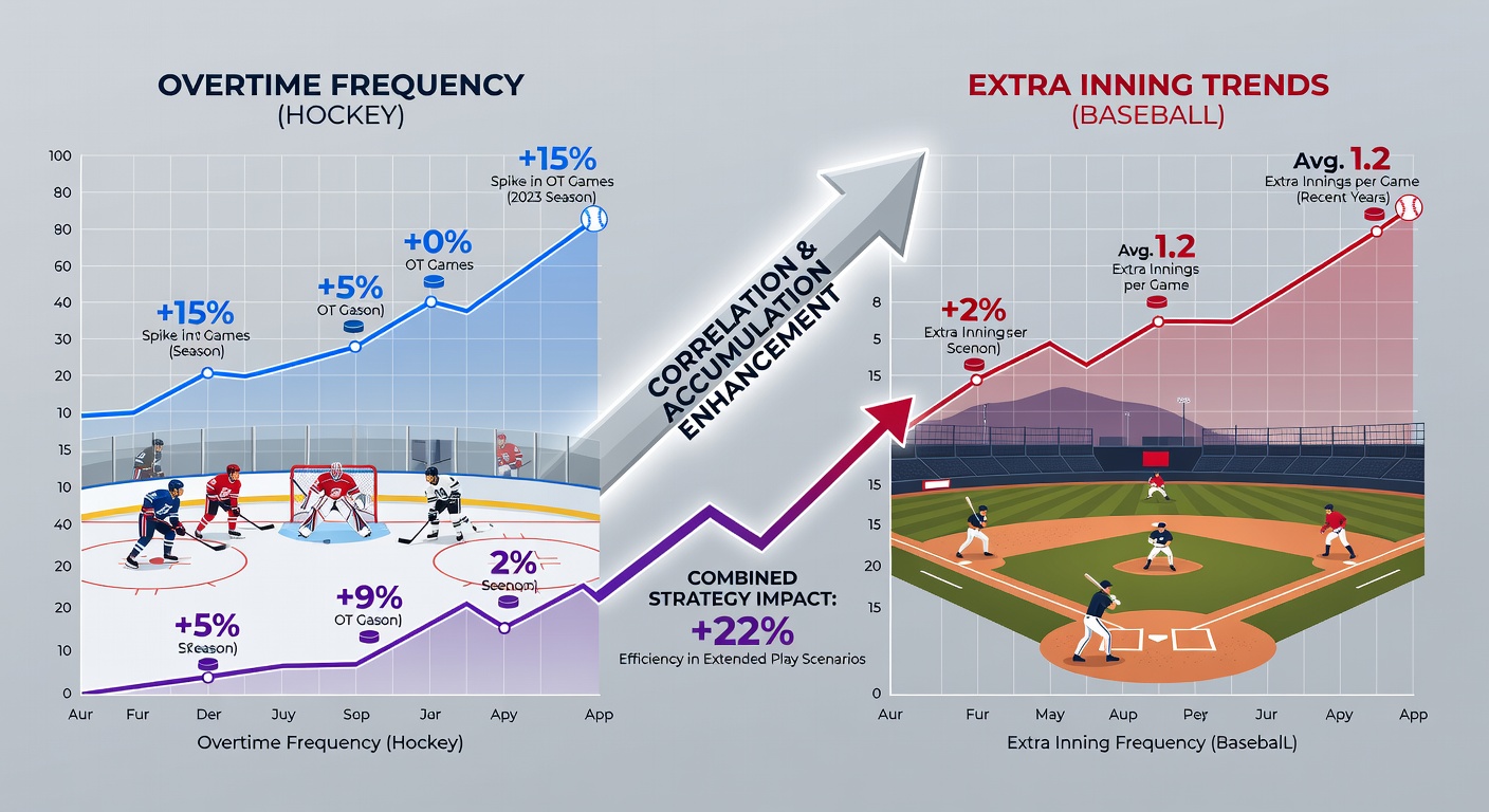 Detailed chart comparing monthly overtime percentages in the NHL with extra-inning frequencies in MLB, illustrating correlation points relevant to multi-sport accumulator strategies