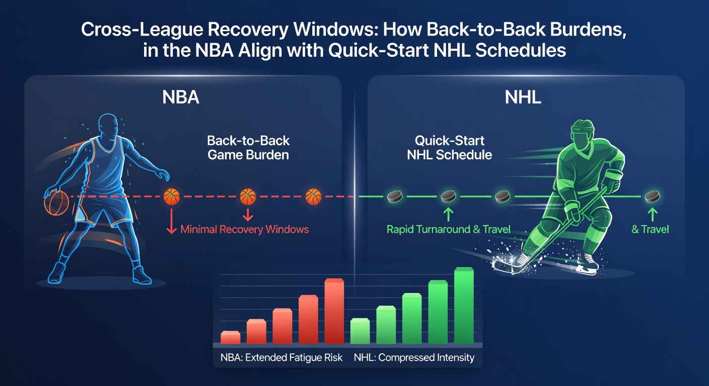 NHL teams on quick-start schedules contrasted with NBA recovery timelines during midweek betting periods