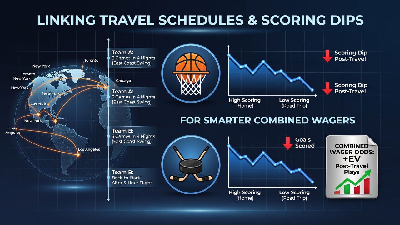 Travel fatigue patterns affecting basketball and hockey team scoring trends