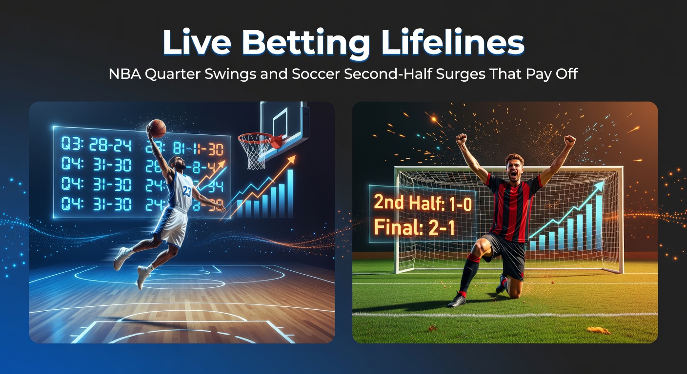 Dynamic live betting interface displaying shifting NBA quarter lines and soccer half-time odds in real time
