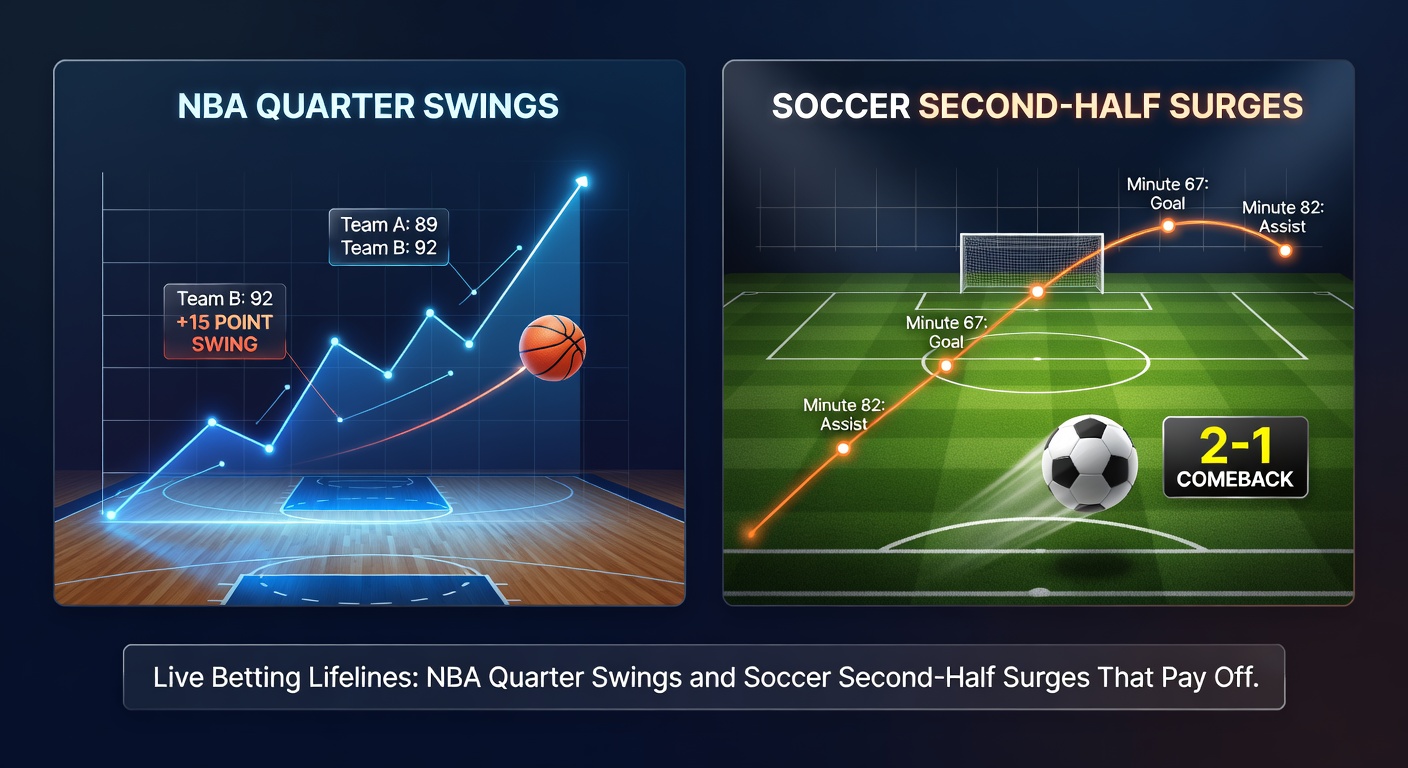 Close-up of soccer players clashing in second half with overlaid live betting odds surging on goals and corners