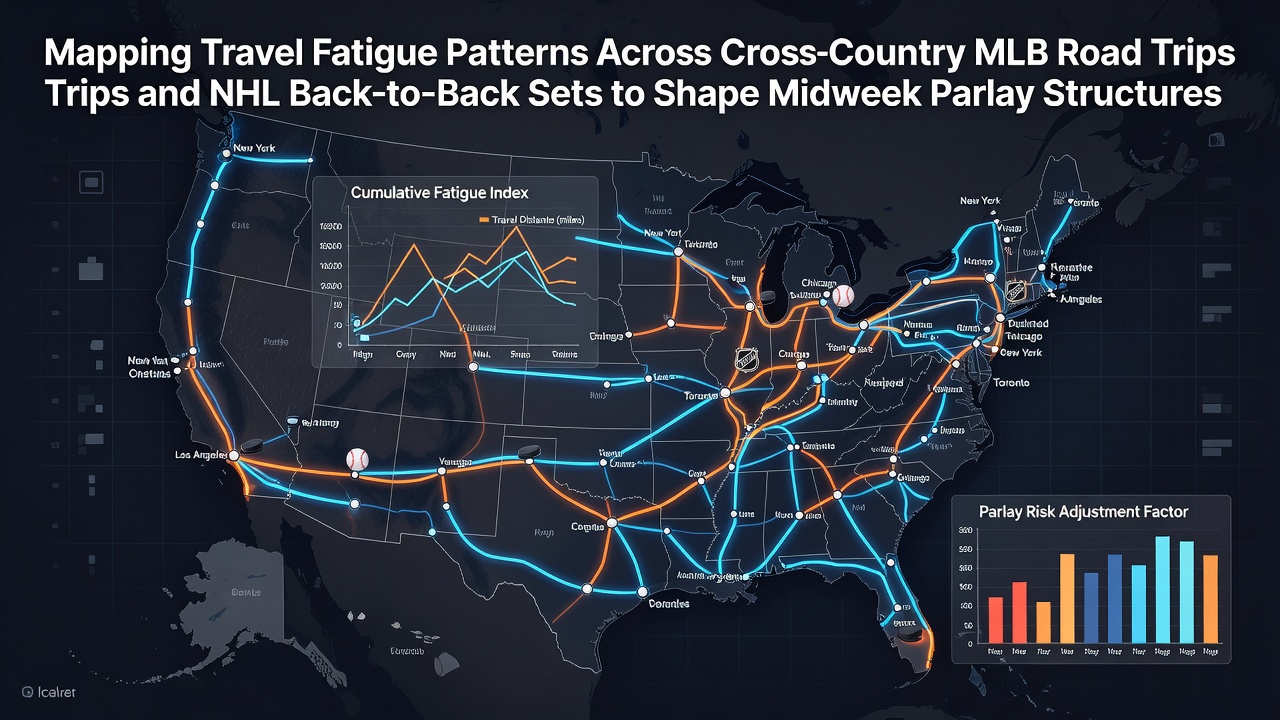 Travel routes and fatigue indicators mapped across MLB and NHL schedules for June 2026 midweek analysis