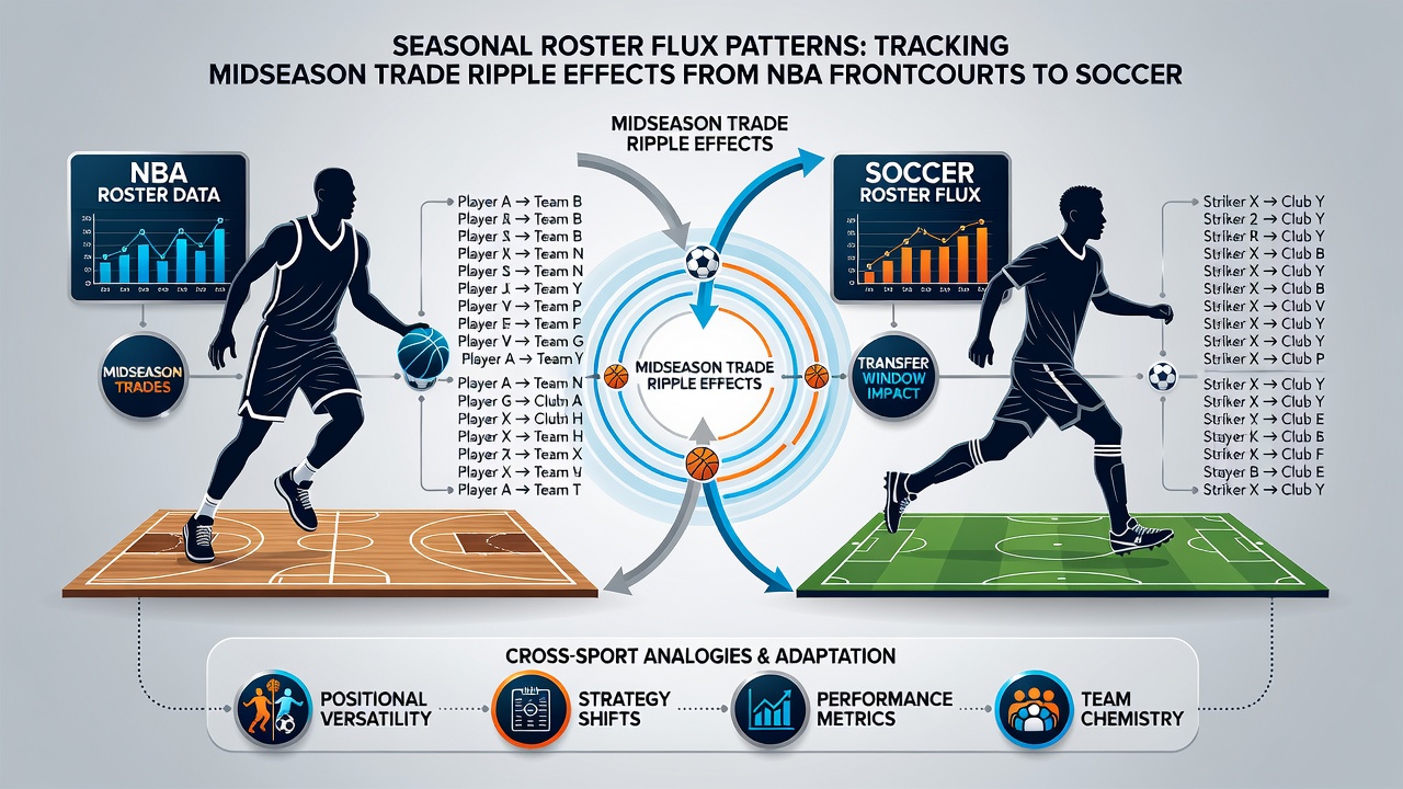Data chart illustrating ripple effects of midseason trades on NBA rebound rates and soccer defensive metrics