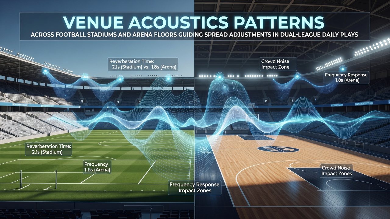 Acoustic mapping of a packed football stadium showing sound wave patterns and crowd density zones during a live game